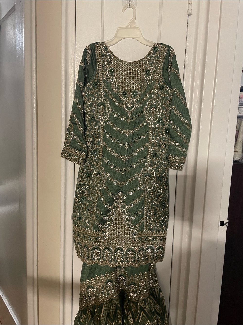 Embellished Green Women’s Lehenga with Gold Accents